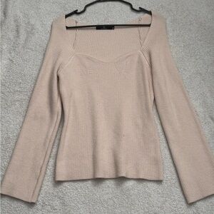 Beige Ribbed Knit Sweater